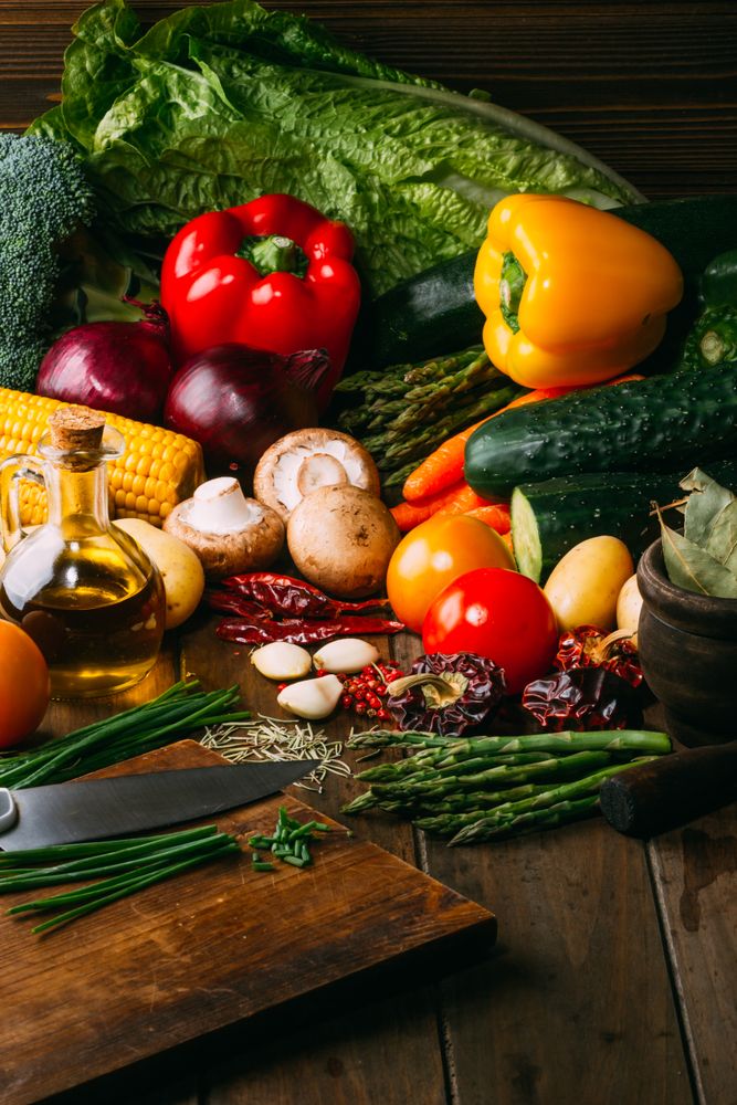 Cooking ingredients and utensils on table
