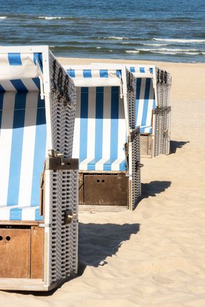 Beach chairs lined in a row