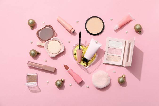 Concept of cosmetics, winter cosmetics, top view