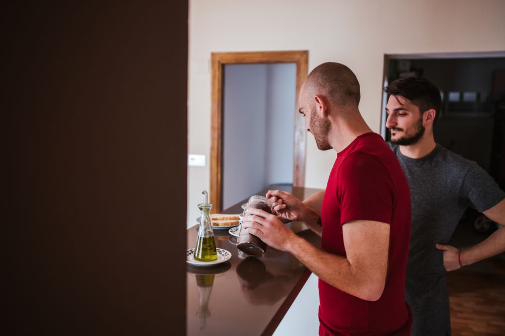 Gay couple gets breakfast