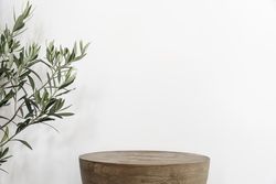 Wooden stool next to branches indoors