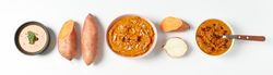 Concept of tasty food, sweet potato puree, top view