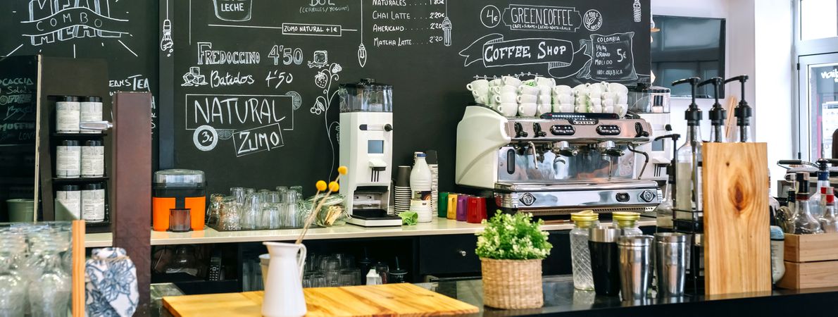 Empty cafe interior with coffee maker