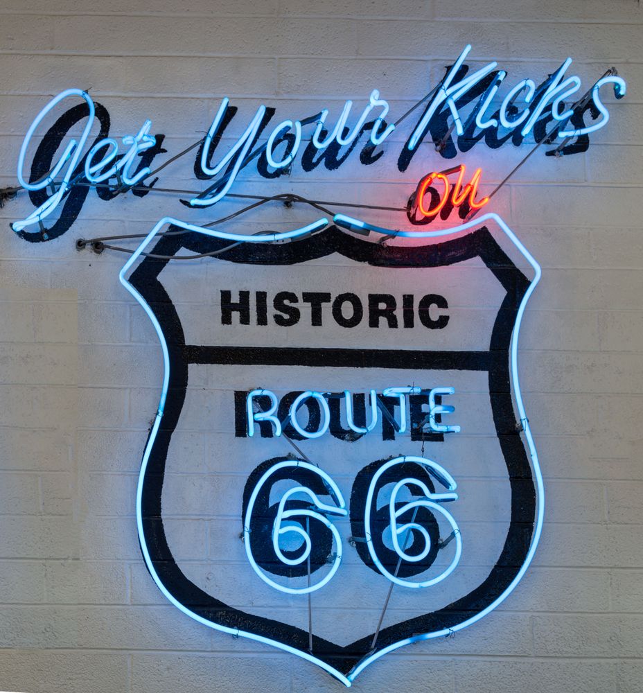 A neon sign along 5th Street in Amarillo, Texas