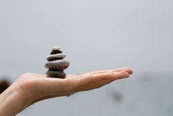Pile of small rocks on hand
