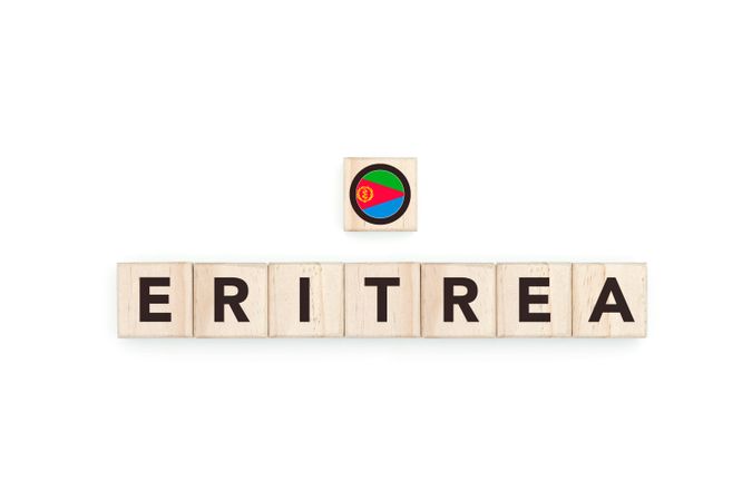 Wooden blocks bearing the name and flag of Eritrea.