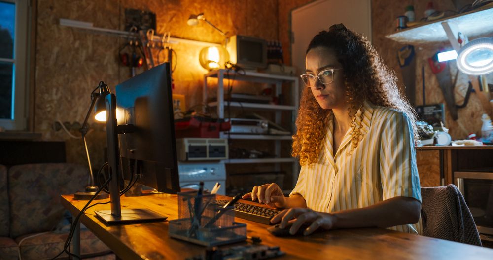 Ambitious Woman Starting Technological Startup Company. Coding Innovative Online Service At Home.