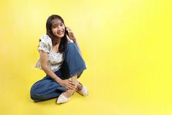 Asian Female Smile Happy Face Holding Mobile Phone