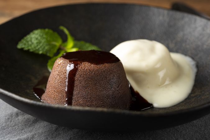 Petit Gateau dessert with ice cream.