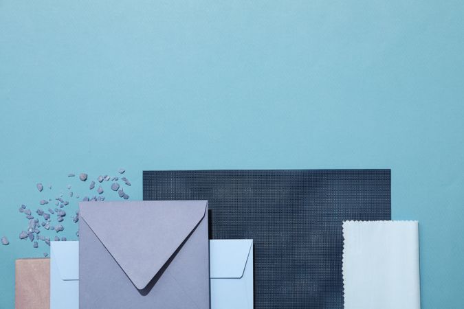 Flat lay of creative moodboard composition, space for text