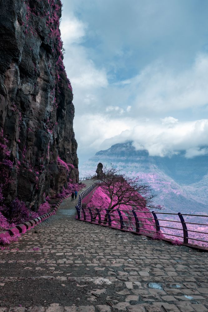 Beautiful infrared landscape of a scenic view at Malshej Ghat in Maharashtra, India