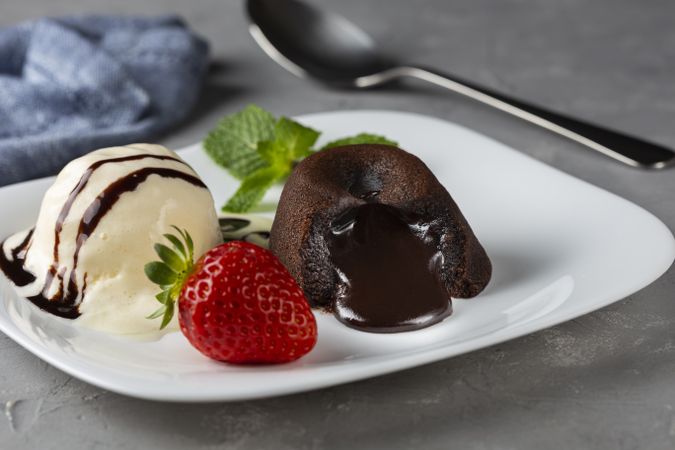 Petit Gateau dessert with ice cream.