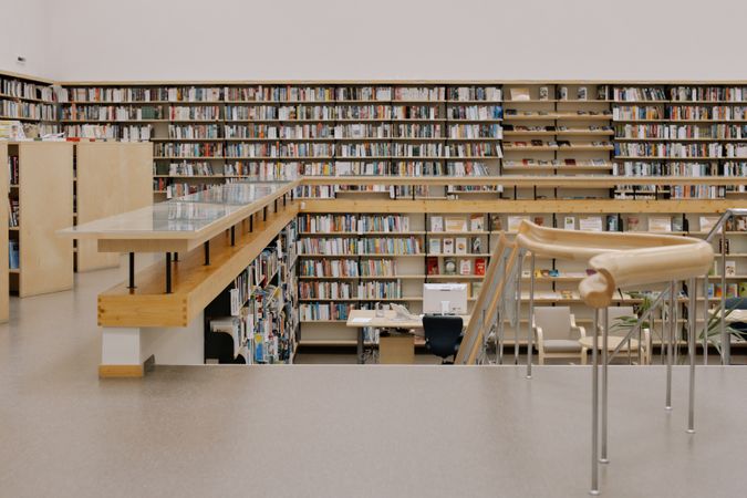 Two floor of bookshelves in a library