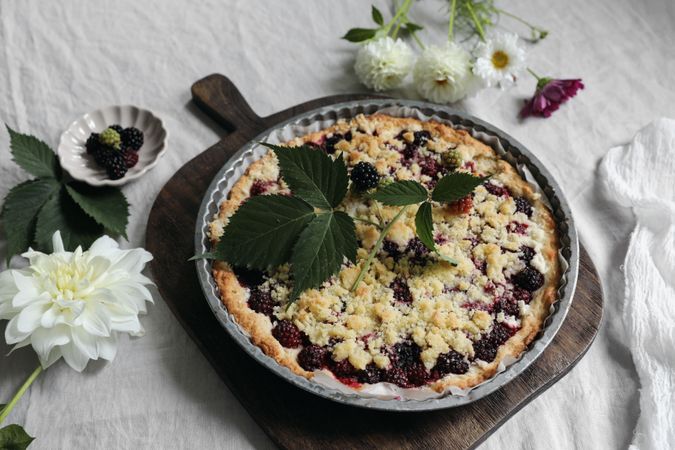 Sweet berry pie fresh in pan