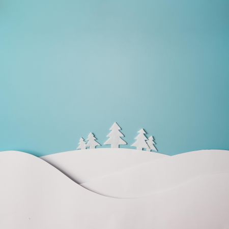 Christmas winter landscape with snowy hills and trees