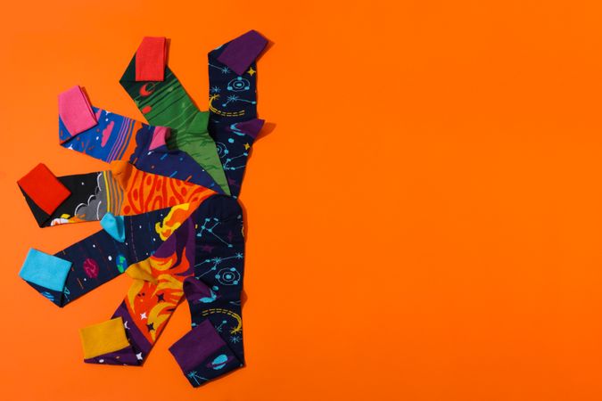 Concept of clothes for legs - socks, space for text