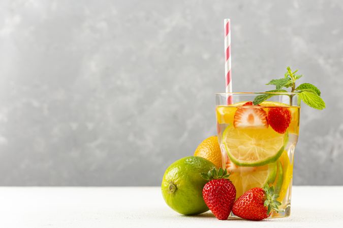 Water flavored with fresh summer fruit.