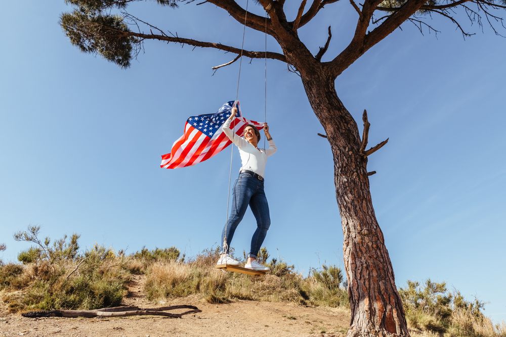 Woman with American flag