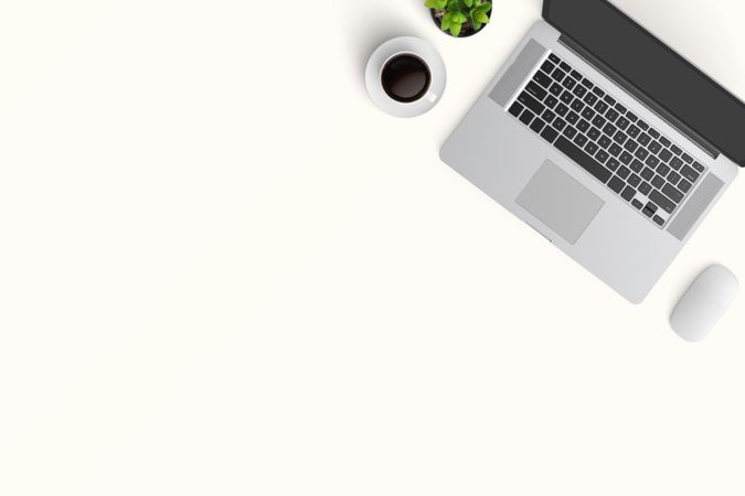Modern workspace with  copy space on color background