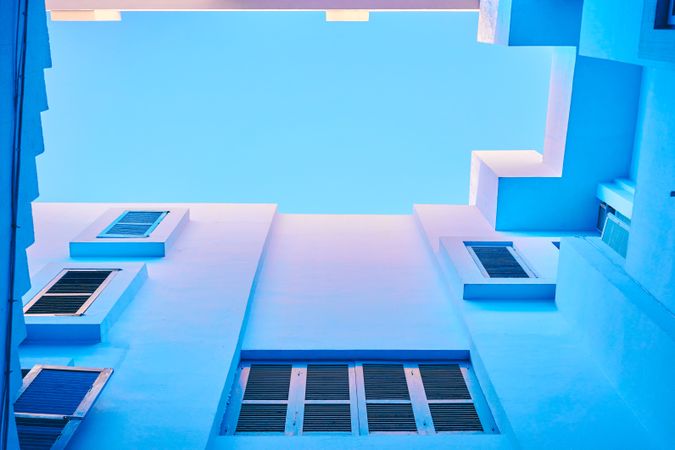 Blue building with straight interesting stairs