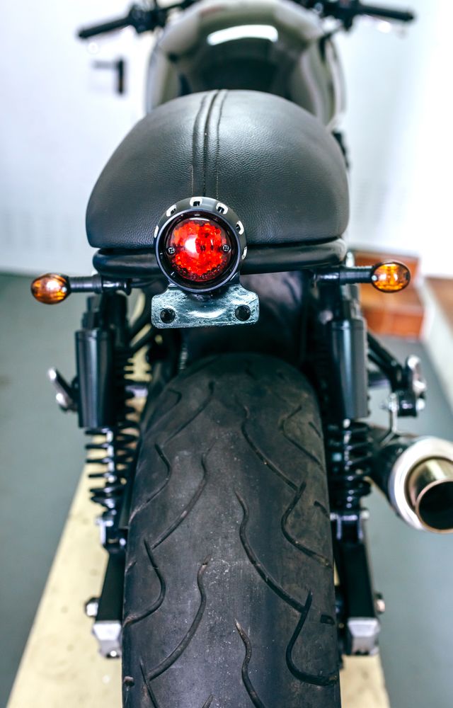 Back view of customized motorcycle