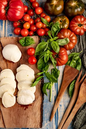Salad ingredients on board and napkin