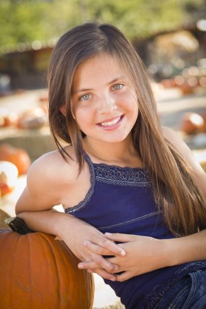 Preteen Girl Portrait at the Pumpkin Patch
