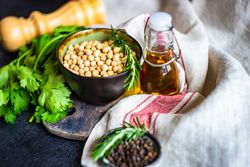 Bowl of chick peas with herbs