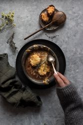 Bowl with French onion soup