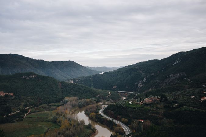 Scenic overlook of a valley surrounded by moutains