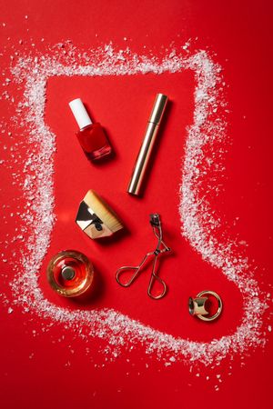 Concept of cosmetics, winter cosmetics, top view