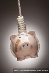 Piggy Bank with Bandage Hanging in Hangman's Noose 4mWxQX