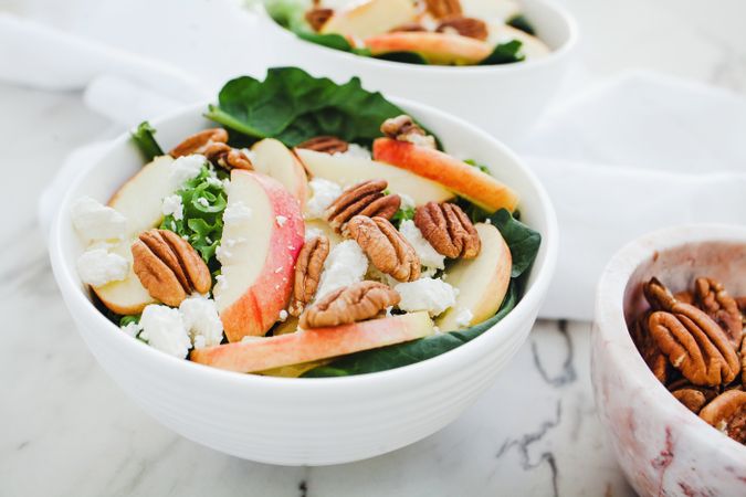Served apple salad with pecan
