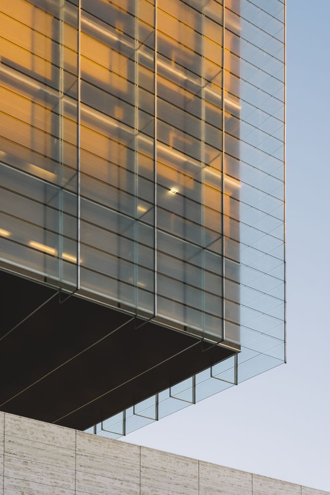 Contrast shadows falling on building in sun
