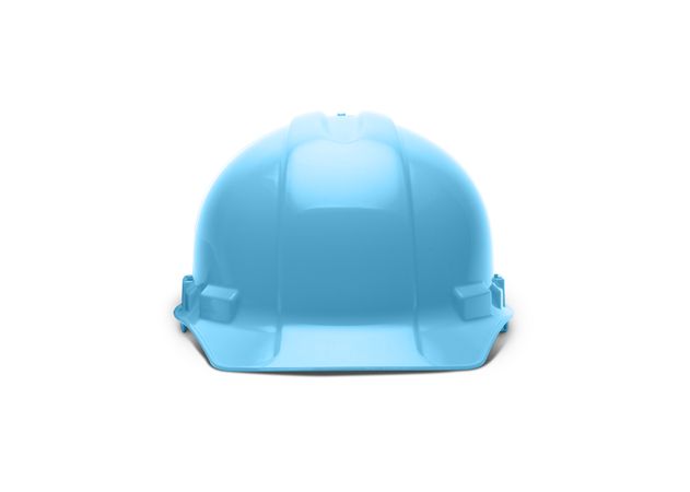 Light Blue Construction Safety Hard Hat Facing Forward Isolated