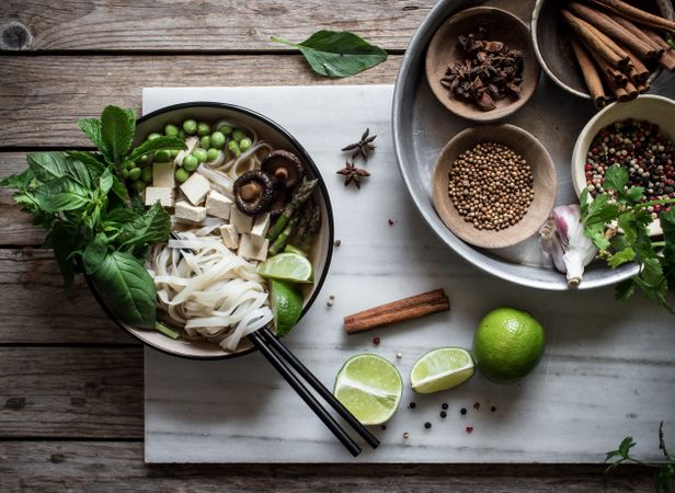 Spices and fresh vegetables for cooking