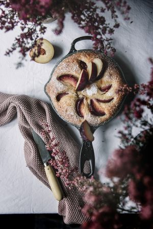 Plum cake in the pan