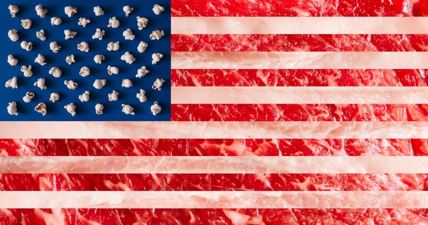 Flag of USA made of bacon and popcorn