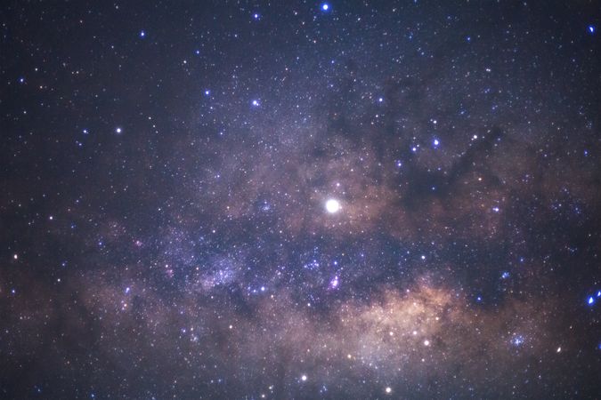 The center of the milky way galaxy with stars and space dust in the universe, Long exposure photograph, with grain
