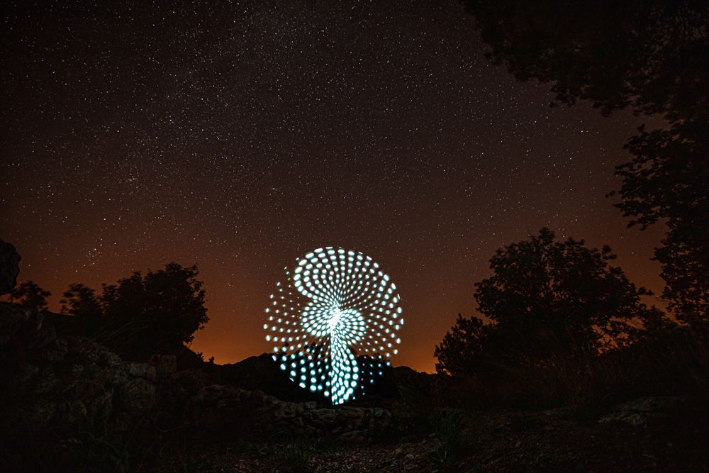 Light painting in the dark night