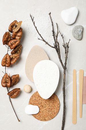 Flat lay of creative moodboard composition, top view