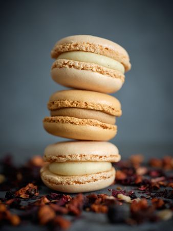 Sweet macaroons with fruit tea leaves