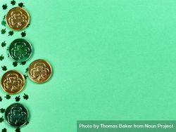 St Patrick’s Day with coins and shamrocks for luck and wealth 4O78L4