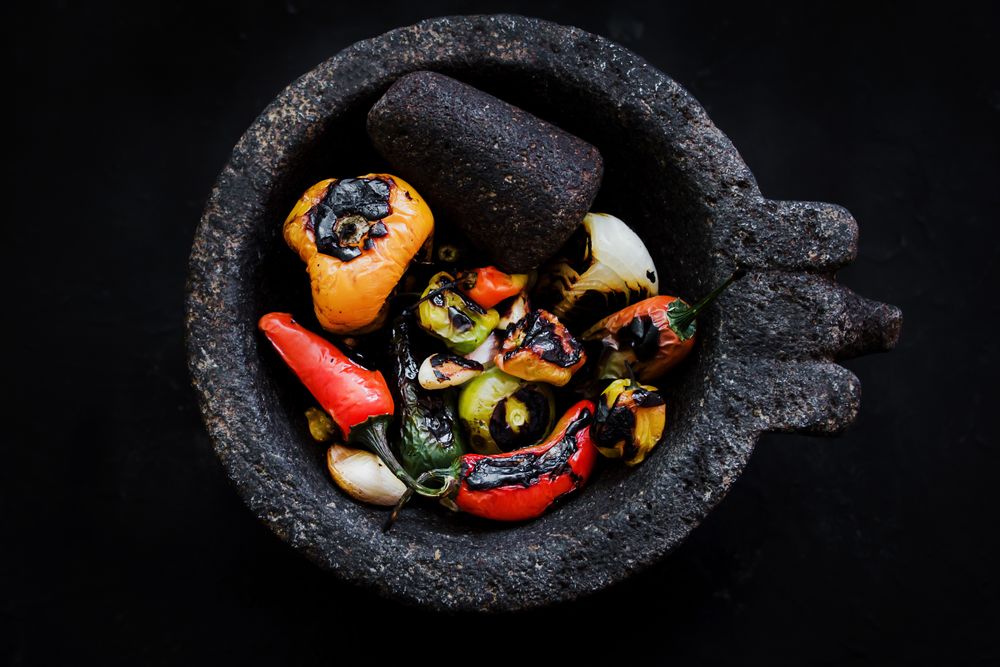 Grilled vegetables on tray