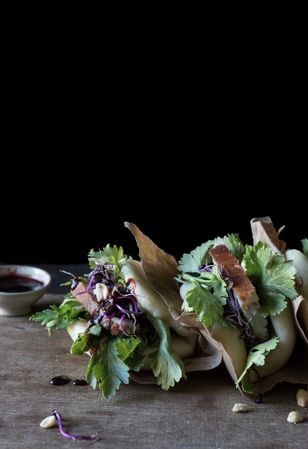 Served Gua Bao sandwiches with bacon