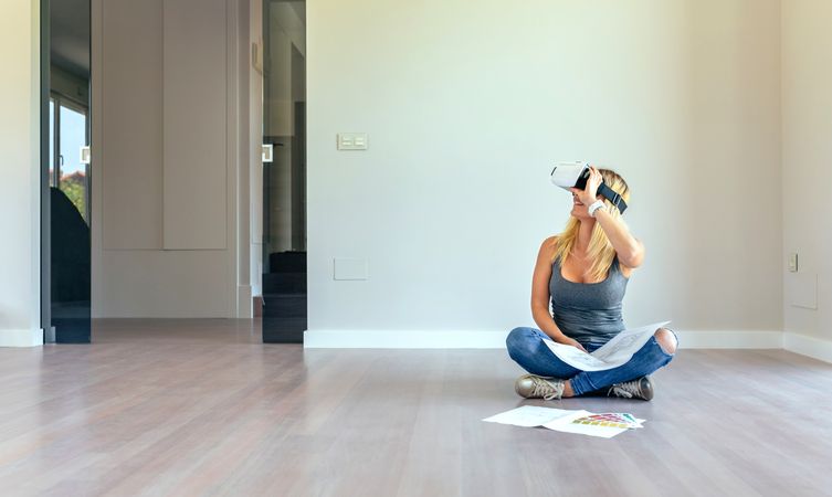 Woman watching with virtual reality glasses