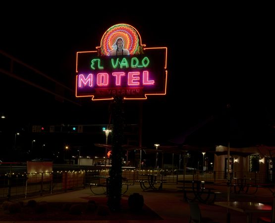 The classic neon sign for the 1937-vintage El Vado Motel on historic U.S. Route 66