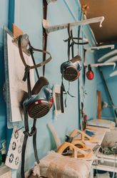 Respirators near different tools in workshop