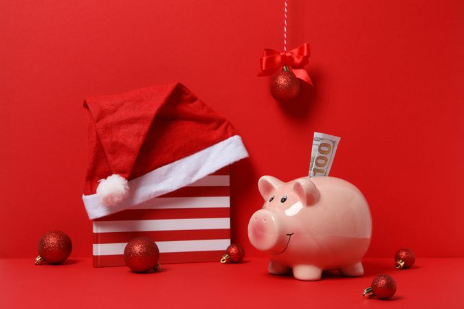 Concept of Christmas finance with piggy bank