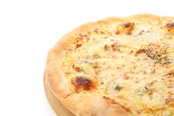 Tasty cheese pizza isolated on neutral background